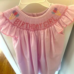 EUC Stitchy Fish smocked “birthday girl” dress, size 4t
